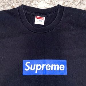 Black Supreme Mens T-Shirt with Blue Supreme Logo